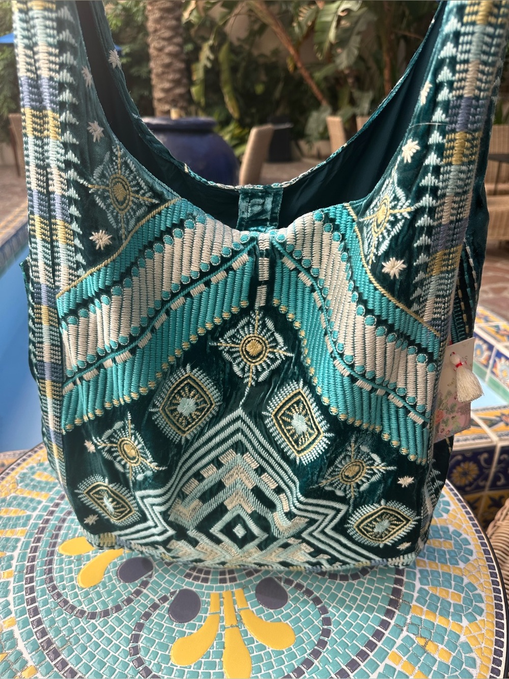 🦚Gorgeous Johnny Was Teal and Gold Embroidered Velvet Shoulder Bag